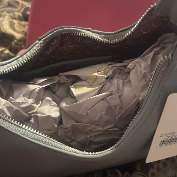 Studded Blue Gray Shoulder moon Bag withh silver hardware - Picture 3 of 3